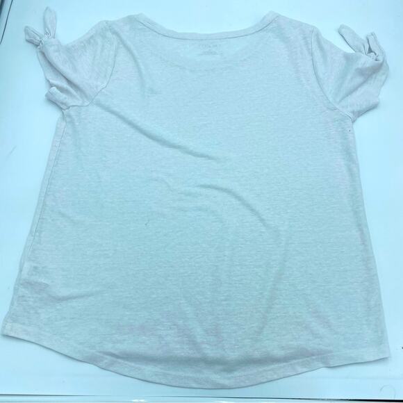 Talbots Top Linen Tie Short Sleeves Costal Classic White Medium - Picture 1 of 7